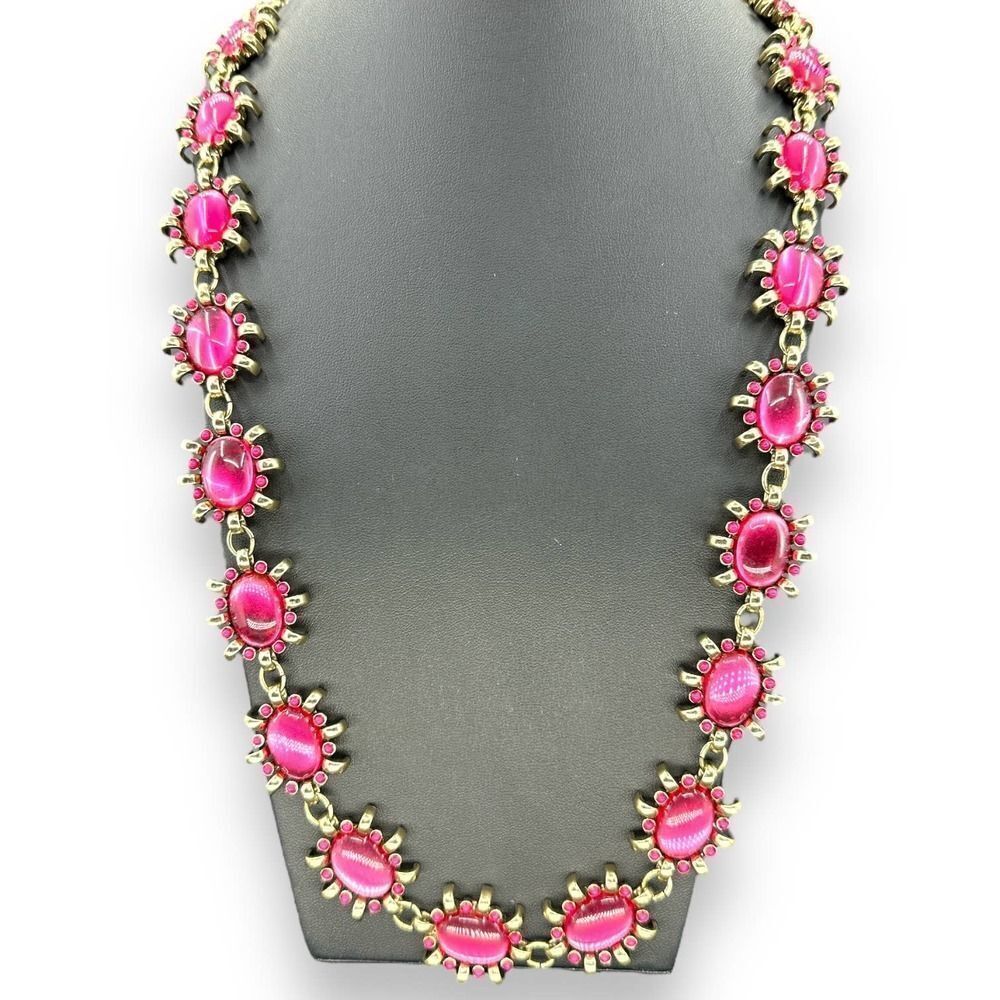 Coldwater Creek Necklace Pink Cabochon Claw Designs Two Tone 27-33"